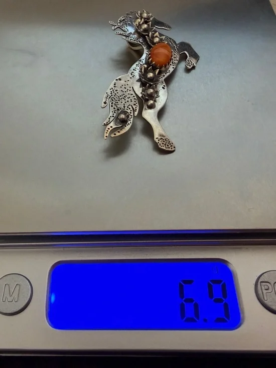 ❤️ Spiny Oyster Decorative Sterling Hand Stamped Statement Horse Pendant 2.16”L - Picture 8 of 11